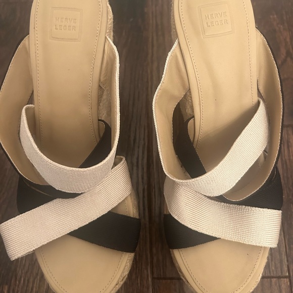 Herve Leger Black and Cream Wedge Sandals - Picture 2 of 7